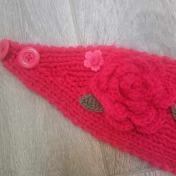 Crocheted Headband Pink Rose - Picture 3 of 8